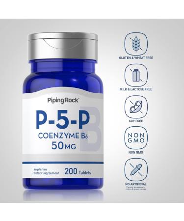 Piping Rock P5P Vitamin B6 50mg | 200 Tablets | Pyridoxal 5-Phosphate Supplement | Vegetarian Non-GMO Gluten Free - International Shipping Available - Buy Online on GoSupps.com