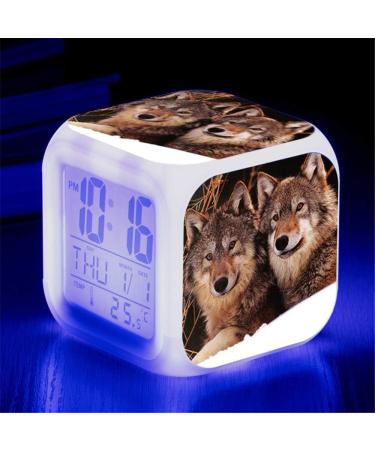 Nicole Knupfer Wolf Alarm Clock for Kids - LED Night Light Square Bedside Clock - Illuminated LCD Wake Up Alarm Gift #10 - Buy Online on GoSupps.com