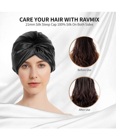 Ravmix Mulberry Silk Sleep Bonnet for Women - 21 Momme Natural Hair Wrap - Large Black Night Cap - Buy Online on GoSupps.com