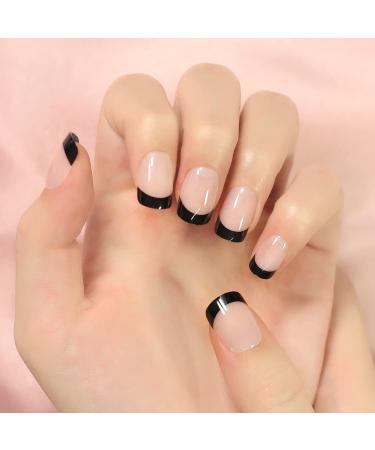 Black Lace French Tip Artificial Nails - 24 Medium-Short Reusable Gel Acrylic Manicure for DIY Style - Buy Online on GoSupps.com