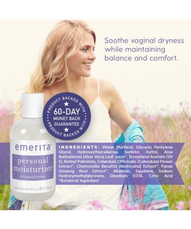 Emerita Personal Moisturizer 4 fl oz - Water Based Intimate Skin Care for Vaginal Dryness with Calendula & Vitamin E - Estrogen & Paraben Free - Buy Online on GoSupps.com