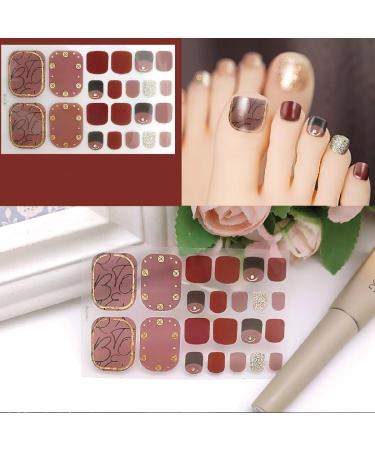 8 Sheets Gold Line Semi-Cured Toe Nail Polish Strips - Self-Adhesive Gel Nail Stickers with Rhinestones & Marble Designs for Women - Buy Online on GoSupps.com