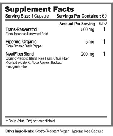 NOOT Trans Resveratrol Supplements 500mg High Purity Capsules for Longevity Anti Aging Brain & Heart Support Cellular Health Vegan Supplements & Antioxidants Biohacking & Nootropics 60 Capsules - Buy Online on GoSupps.com
