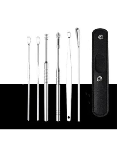Pleteffect Ear Cleaner 6 Pcs EarWax Cleaner Tool Set Professional Ear Cleaning Master Earwax Cleaner Tool Set Spring Earwax Tool Set(Black)