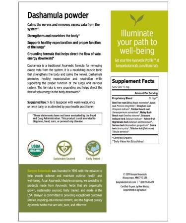 Banyan Botanicals Dashamula Powder - Certified Organic 1/2 lb - Ayurvedic Formula for Vata & Nervous System Support - 8 oz - Buy Online on GoSupps.com