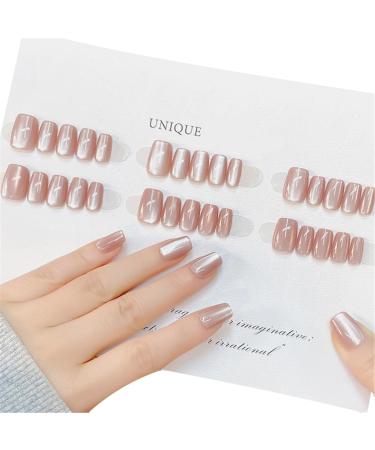 TQUXNGA Cats Eye Champagne Artificial Nails French Tip False Nails Detachable Press On Nail Full Cover False Nails for Women