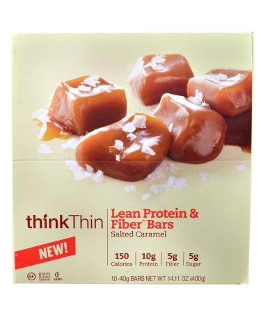 Think Products thinkThin Lean Protein & Fiber Bars Salted Caramel -- 40g 10 Bars