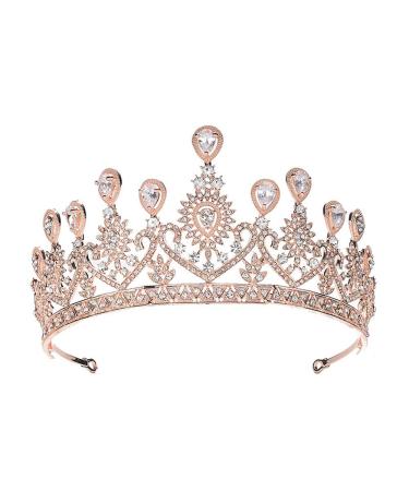 Princess Rhinestone Tiaras and Crowns Headband For Women Crystal Queen Crowns Hair Jewelry Birthday Pageant Wedding Prom Princess Crown Silver Rose Gold (Rose Gold)