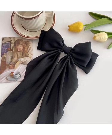 ZSPERKLA Silky Satin Hair Bow Clips Black Bowknot Hair Clip Long Tail French Hair Bow Barrettes Clips for Women Girls Hair Accessories - Buy Online on GoSupps.com