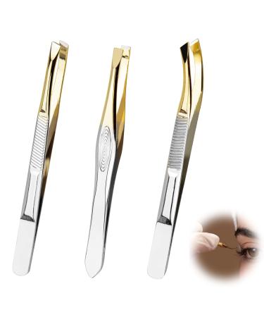 Xumann 3pc Eyebrow Tweezers Women Professional Tweezers for Facial Hair Women Slanted Tweezer Set