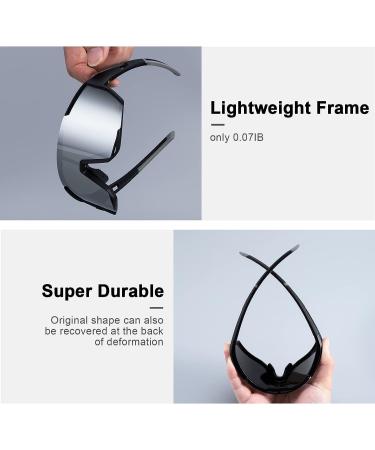 Polarized Cycling Sports Sunglasses with 5 Interchangeable Lenses | UV400 TR90 Lightweight for Men and Women - Ideal for Baseball, Running, Fishing, and Golf | Black-Silver - Buy Online on GoSupps.com