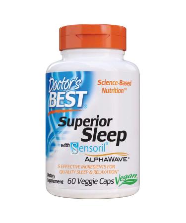 Doctor's Best Superior Sleep with Sensoril, Formula Contains Ashwagandha, 5-HTP, L-Theanine & GABA, 60 Count