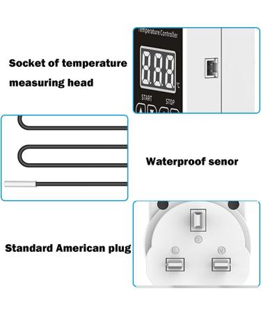 XIEHUZA Digital Thermostat Plug Socket LCD Screen Temperature Controller with Water Proof Sensor Probe Heating Cooling Temperature Switch Outlet for Reptile Greenhouse Terrarium Home 10A - Buy Online on GoSupps.com