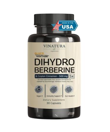 VINATURA Dihydroberberine Supplement with Ceylon Cinnamon 500mg - (Patented GlucoVantage Super Berberine) Maybe Berberine 5X More absorbable - 30 Capsules