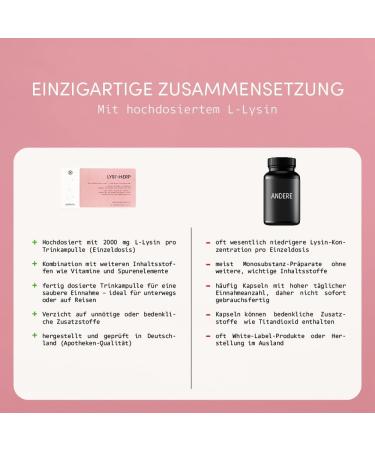 LYSI HERP 10 x 25ml Bottles - High-Dose L-Lysine 2000mg | Gluten-Free Vegan & Lactose-Free | Laboratory Tested | Made in Germany - Buy Online on GoSupps.com