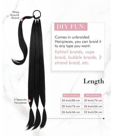 REECHO DIY Braid Ponytail Extension | Long Straight Wrap Around Synthetic Hairpiece - Black 34 Inch - Buy Online on GoSupps.com