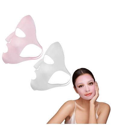 7Penn Reusable Silicone Face Mask Cover Set - 2pk Pink and White Silicone Sheet Mask Holder to Cleanse and Moisturize