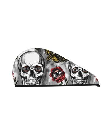 Skulls Roses Microfiber Hair Towel Soft Super Absorbent Hair Towel Wrap for Women Coral Velvet Quick Dry Hair Cap for Long Curly and Thick Hair