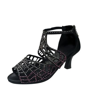 XTZYGLFD Sandals for women zipper behind rhinestone neck toes dance shoes paragraphs summer elegant sandals for women black 5.5 UK