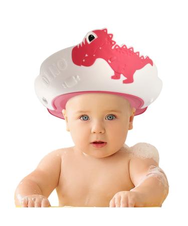 FUNUPUP Baby Shower Cap Kids Shampoo Shower Bath Cap Adjustable Hair Washing Shampoo Shield Baby Visor for Eyes and Ears Protector Red Pink Dinosaur
