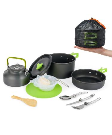 Camping Cookware Set, MEETSUN Camping Cooking Set 15-18 Pcs Portable Mess Kit Backpacking Gear with Non-Stick Camping Pot Pans and Kettle Chopping Board Folding Tableware for Camping Hiking Picnic 15pcs With 1.5 L Pot
