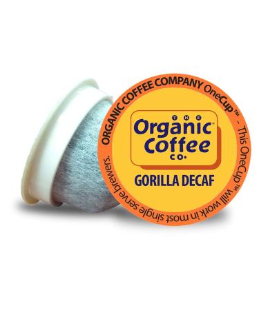 Organic Coffee Co. OneCUP Gorilla DECAF 80 Ct Natural Water Processed Medium Light Roast Compostable Coffee Pods, K Cup Compatible including Keurig 2.0 Gorilla Decaf 80 Count (Pack of 1)