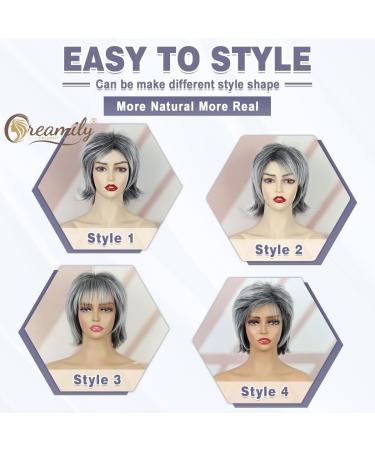 Short Pixie Cut Wig for Women - Shaggy Layered Gray/Black Mullet Rocker Style - Buy Online on GoSupps.com