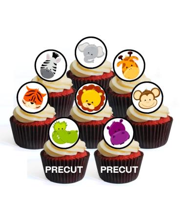 24 PRECUT Jungle Animals Edible Cupcake Toppers - Jungle Animals Theme - Premium Thickness SWEETENED VANILLA - wafer card disc cake decorations - Buy Online on GoSupps.com