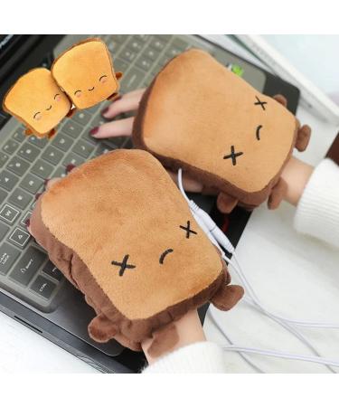 USB Hand Warmers Cute USB Heating Gloves Half Wearable Fingerless 5V USB Powered Heated Hand Warmer Gloves with Gift Box for Women and Children Winter Fashion (Brown)
