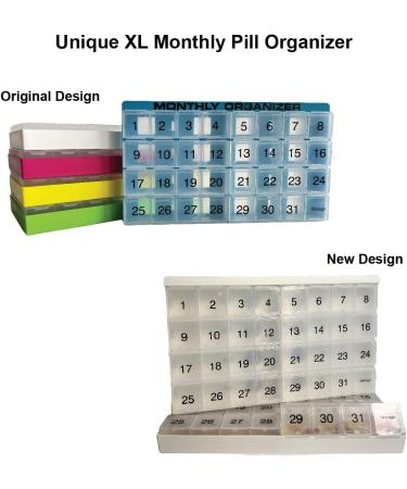 Buy Unique XL Monthly Pill Organizer - 31 Compartment Daily & Weekly Planner with Tray & 8 Extra Large Removable Compartments - Ideal for International Shipping - Buy Online on GoSupps.com