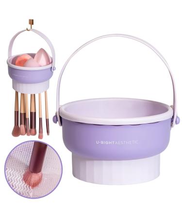3 in 1 Makeup Brush Cleaner Drying and Sponge Holder Bowl - Effortless Cleaning for Cosmetic Brushes Powders Puffs and Sponges (Lavender)