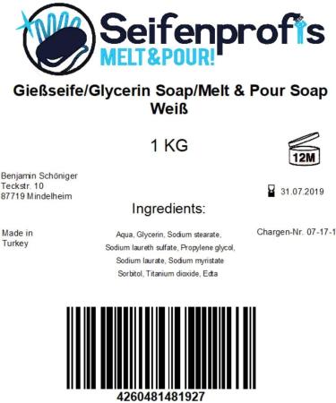  Seifenprofis Seifenprofis Sodium Lauryl Sulfate Free Glycerin Raw Soap Base Transparent/White (SLS 2 kg White) - Buy Online on GoSupps.com