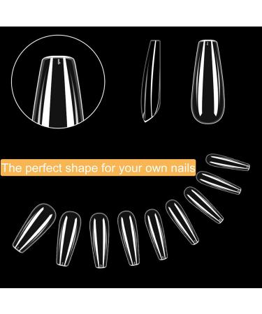 500 Pieces Ballerina Full Cover Clear Artificial Nails - Premium False Nails for Acrylic & Polygel Extensions - Buy Online on GoSupps.com