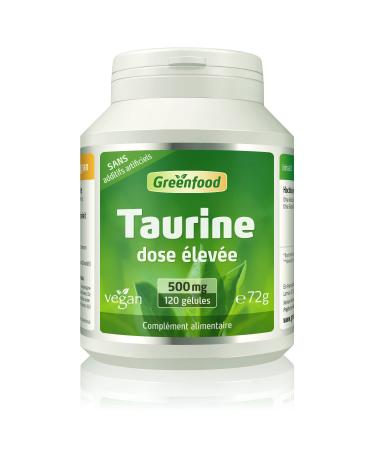 Greenfood Taurine, 500 mg, high dose, 120 capsules, NO artificial additives, no genetically modified organisms. Vegan