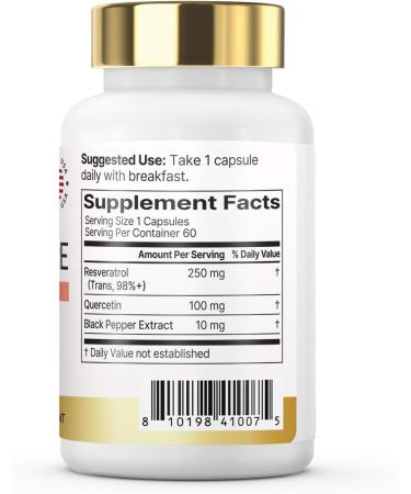 VXICDE Resveratrol Supplement 250mg | 60 Capsules | Non-GMO & Gluten Free | Potent Complex - Buy Online on GoSupps.com