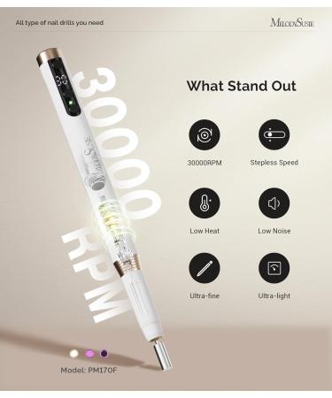 MelodySusie PM170F Nail Drill - Cordless 30 000 RPM Acrylic Nail Kit | 6-in-1 Manicure Set with Drill Bits & Polishing Tools - Lightweight & Rechargeable - Buy Online on GoSupps.com