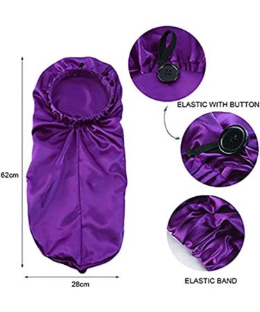 Shop Ladaypoa Long Satin Hair Hood - 2 Piece Silky Sleeping Cap for Curly Hair Protection | Extra Big Size Black & Purple - Buy Online on GoSupps.com