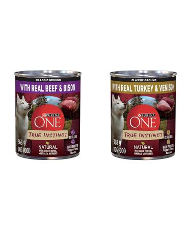 Purina ONE Classic Ground True Instinct Wet Dog Food Beef & Bison - 368 g Can (12 Pack) & Classic Ground True Instinct Wet Dog Food Turkey & Venison - 368 g Can (12 Pack) PET_FOOD + PET_FOOD 00055800409188