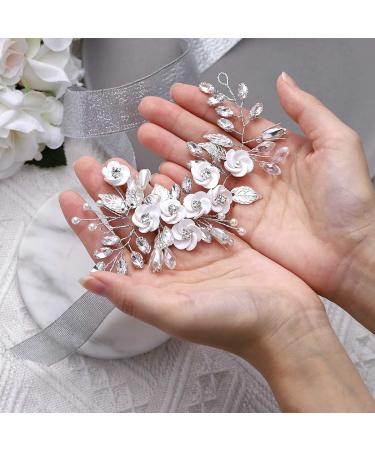 Latious Silver Flower Wedding Hair Vine - Bridal Hair Piece with Rhinestones for Women and Girls - Buy Online on GoSupps.com