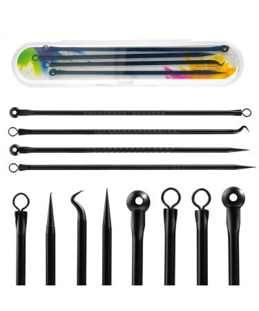 Greoer 4 Pieces Blackhead Remover Tool Kit Comedone Extractor Acne Removal Kit Stainless Steel Black Head Tool Remove for Face Care (Black)