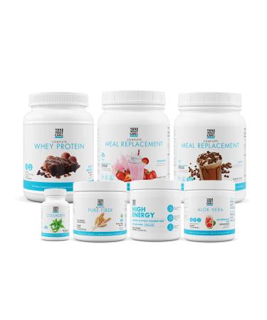 Yes You Can! GLP 1 Nutrition Support Bundle 3 Meal Replacement Shakes Aloe Vera Hydration Mix High Energy Mix Collagen Capsules & High Fiber Mix Stack to Complement GLP 1 Use