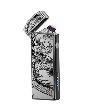 LcFun Rechargeable Lighter USB Electric Arc Lighter Plasma Lighters Cool Windproof Flameless Lighters with LED Display Power for Candle, Incense, Outdoor Camping (Black Dragon)