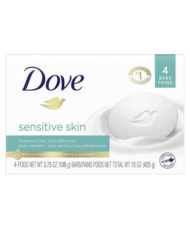 (PACK OF 4 BARS) Dove Unscented Beauty Soap Bar: SENSITIVE SKIN. Hypo-Allergenic & Fragrance Free. 25% MOISTURIZING LOTION & CREAM! Great for Hands Face & Body! (4 Bars 3.5oz Each Bar)