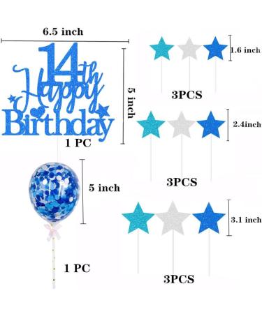 Elicola 14th Birthday Cake Toppers Blue Happy 14th Happy Birthday Cake Topper Glitter with Star Topper and Confetti Balloons for fourteen Years Old Mens Boys Birthday Party Decoration Supplies Blue - Buy Online on GoSupps.com