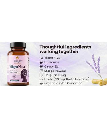 Migraine Support Supplement for Daily Prevention and Migraine Relief Support | Magnesium Riboflavin B2 & B6 CoQ10 and Feverfew | NeuroCalm Blend | Made in USA | MigraNova - Buy Online on GoSupps.com