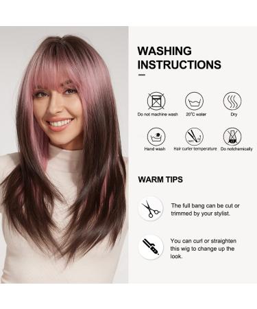 Shop Oefei Pink Brown Ombre Wig | Long Straight Layered Synthetic Heat-Resistant Wigs for Women - Perfect for Daily Wear & Cosplay - Buy Online on GoSupps.com