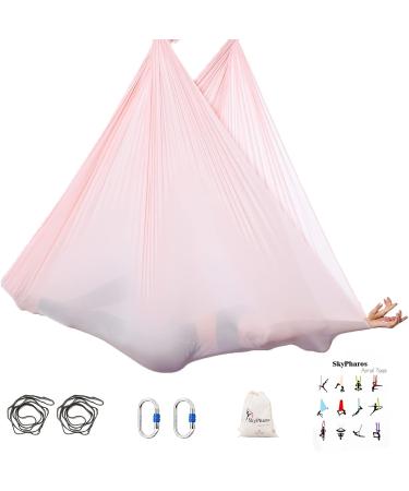 SKYPHAROS Aerial Silks Yoga Swing Set - 5.5 Yards Kit for Fitness & Dance | Anti-Gravity Hammock in Tender Pink Nylon Tricot Fabric - Buy Online on GoSupps.com