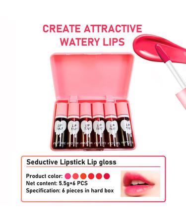 6 Colors Korean Lip Tint Stain Set | Non-Sticky Long Lasting Gloss & Cheek Tint | Multi-Use Mini Liquid Lipstick in Pink Box - Buy Online on GoSupps.com