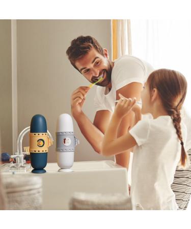 Jadin Travel Toothbrush Cup Set for Kids - 2-Piece Multifunctional Plastic Toothbrush Holder Ideal for Camping Travel School and Home - Blue & White Submarine Design - Buy Online on GoSupps.com