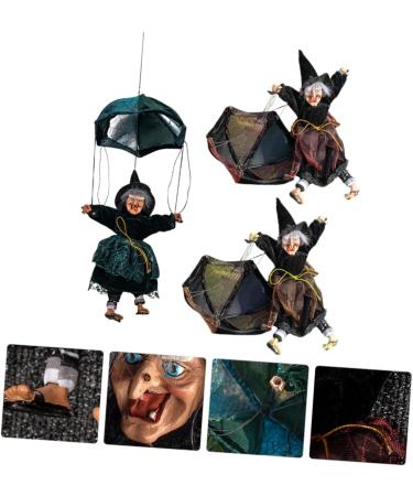 HOMSFOU 3pcs witch gifts glow toys halloween props witch decor Hanging Witch Ornament Halloween Tree Hanging Halloween Party Decor parachute decorate black clothes supplies plastic Without - Buy Online on GoSupps.com